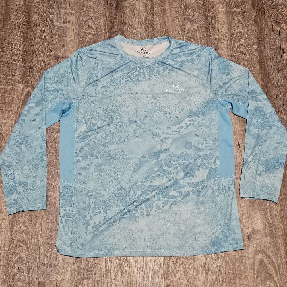Realtree Fishing Men's Blue Long Sleeve Casual Polyester Blend Shirt Size Large